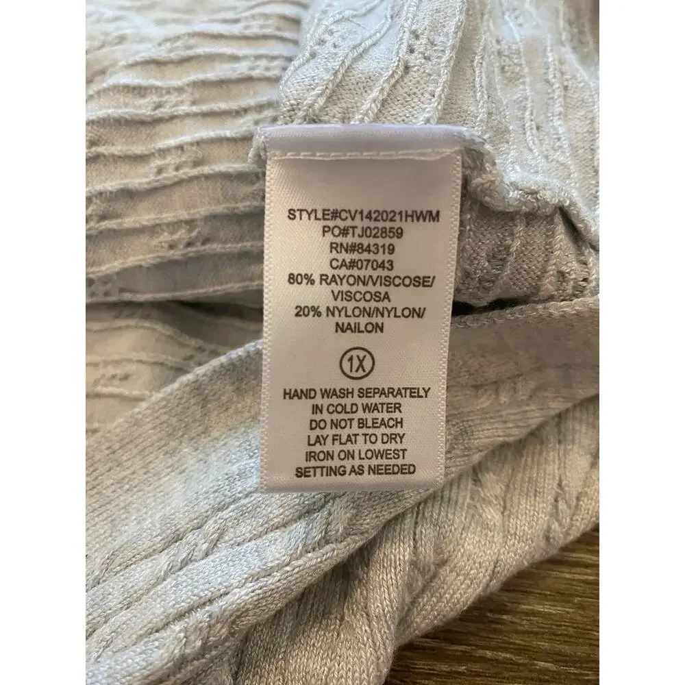 Cyrus 1X Textured Knit Sweater Silver Heather Dolman Sleeve Plus Size NWT